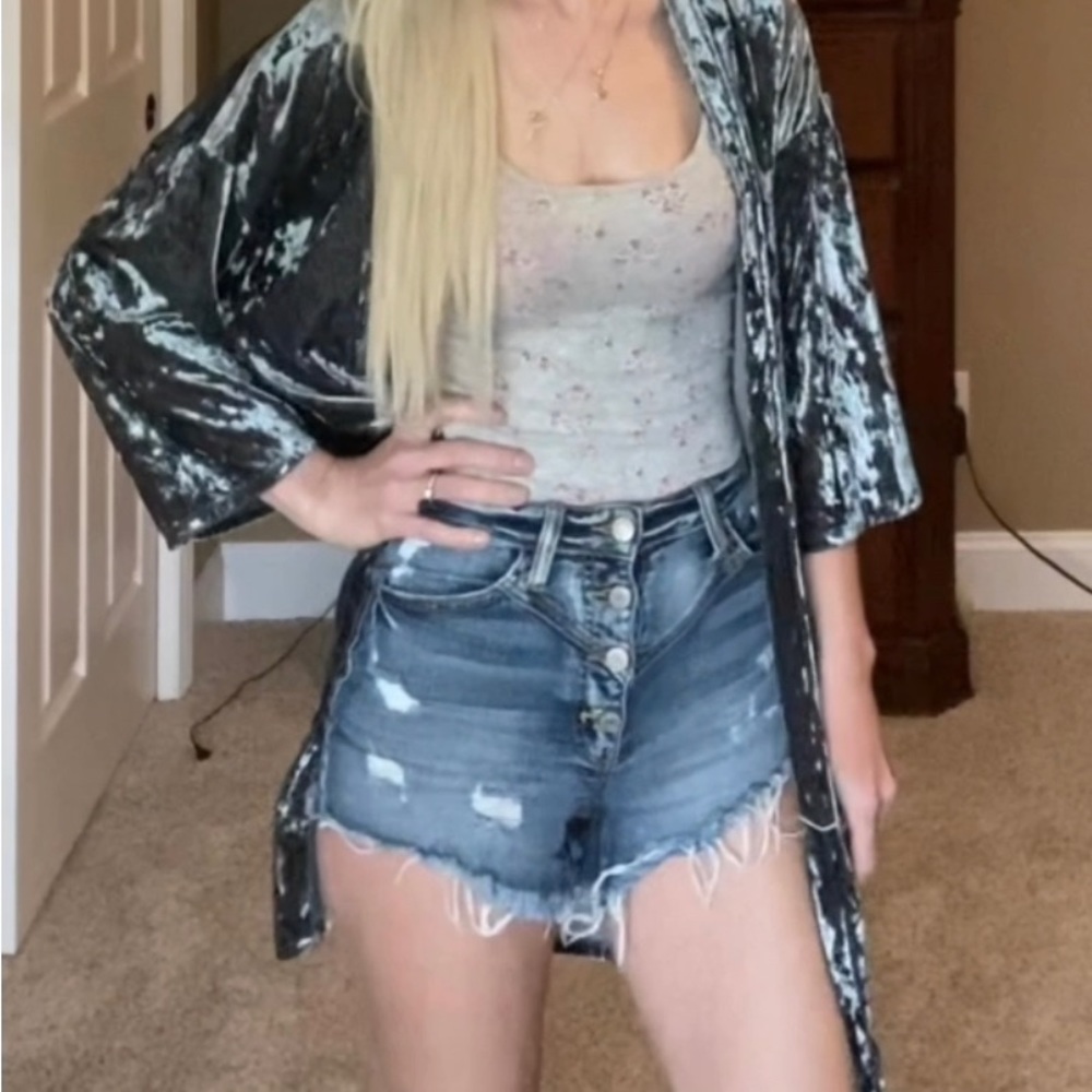 Crushed Velvet Silver Grey Kimono
